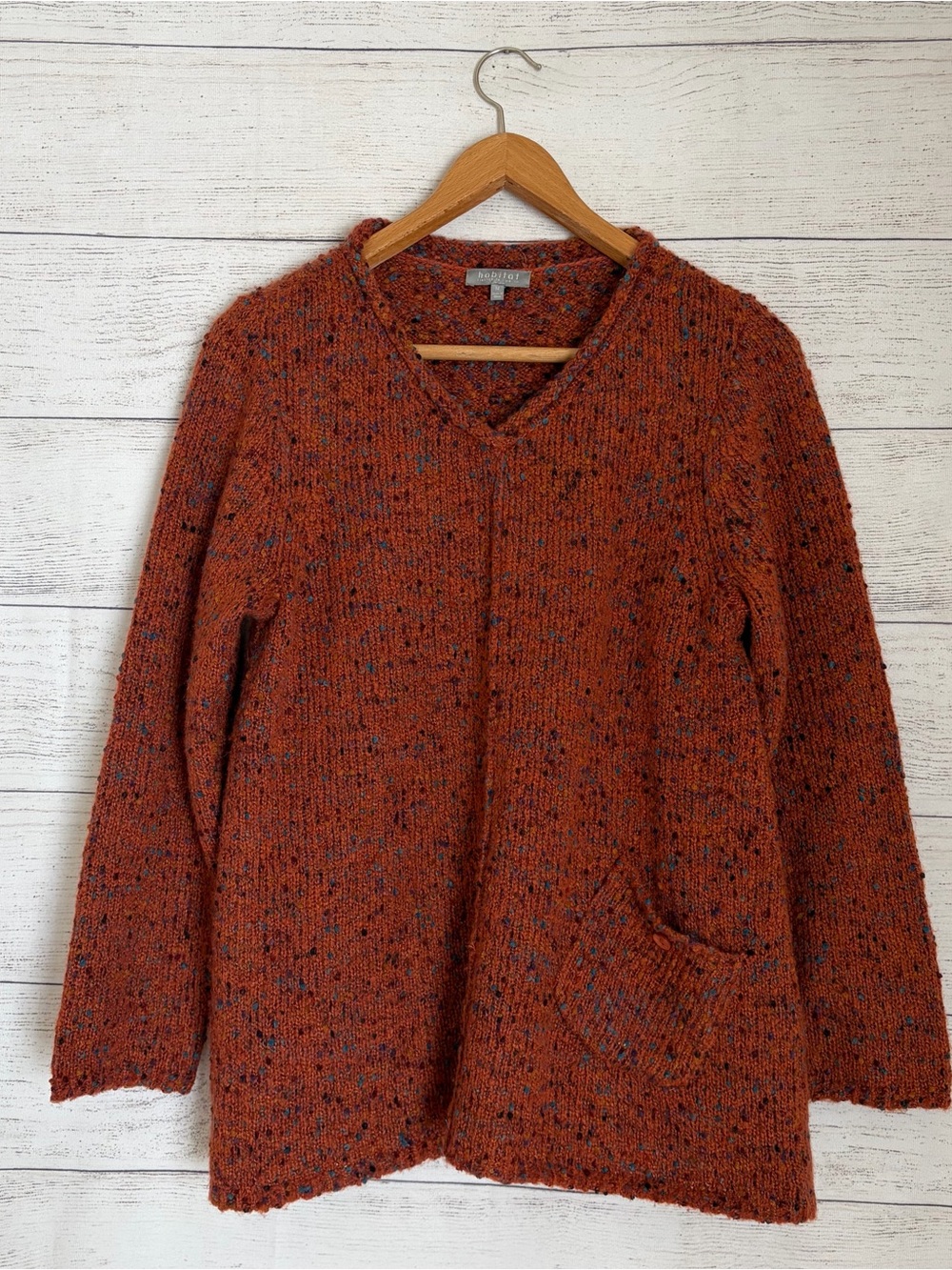 Habitat Live In" V-neck marled confetti knit pullover sweater.
